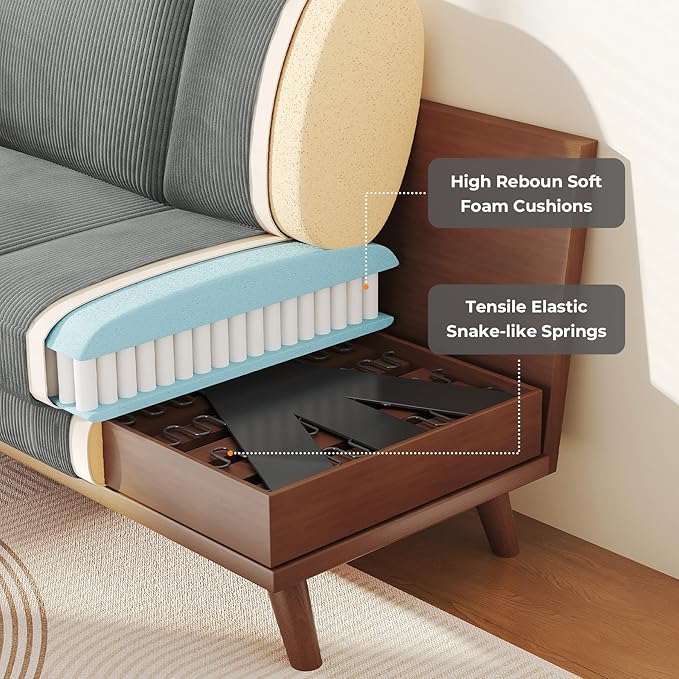 Vesgantti 68" Loveseat Sofa Dark Gray, Comfy Corduroy Couch with Spring Cushion and Solid Wood, Modern Extra Deep Seat for Bedroom, Living Room, Office