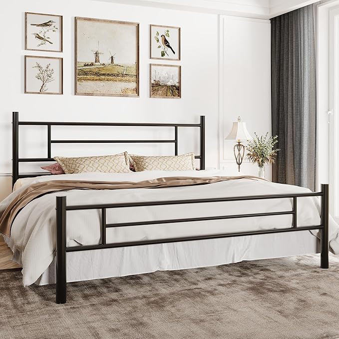 SHA CERLIN 14 Inch King Size Metal Bed Frame with Iron-Art Headboard and Footboard,Under Bed Storage Space,Platform Bed with Metal Slats Support,Easy Assembly,Noise Free,No Box Spring Needed,Black