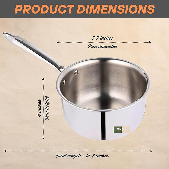 Stainless Steel Saucepan with Lid, 2.5 Quarts Saucier, Induction Cooking Sauce Pot Pans, Heavy Duty Tri-Ply Cookware, All Cooktops Compatible, Oven & Dishwasher Safe