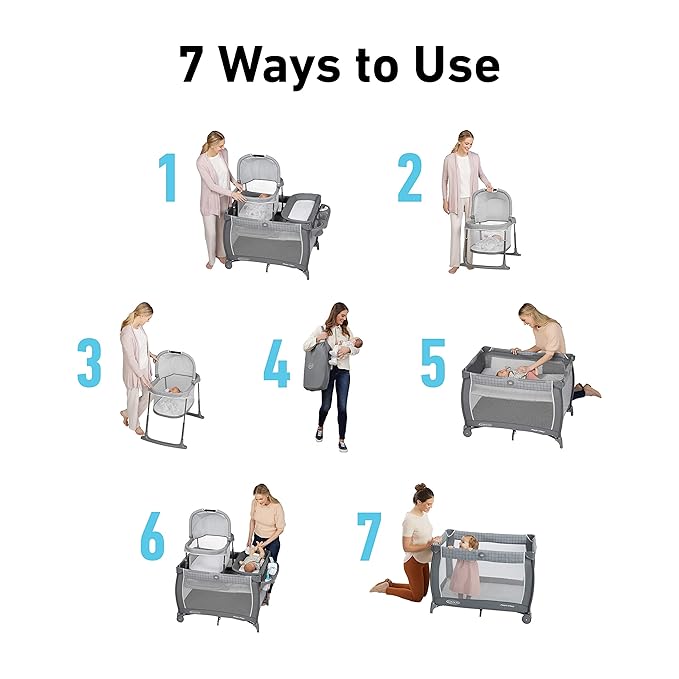 Graco Pack 'n Play Day2Dream Travel Bassinet Playard Features Portable Bassinet Diaper Changer and More (Lo, Lo, W/Fold Flat Bassinet)