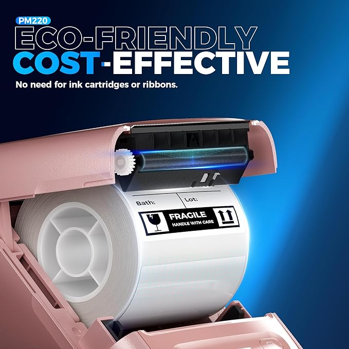 Nelko Label Maker Machine with Tape, PM220 Bluetooth Label Printer, 2 Inch Portable Thermal Printer for Small Business, Logo, Clothing, Sticker Printer for Phones & PC, with 3 Labels, Pink