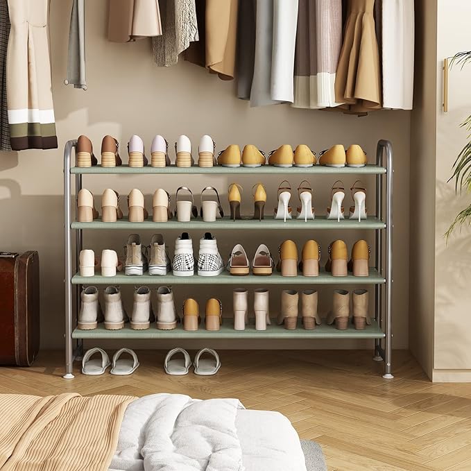 Shoe Rack 4 Tier Long Storage Organizer Wide Metal Shoe Shelf for Closet Entryway Grey