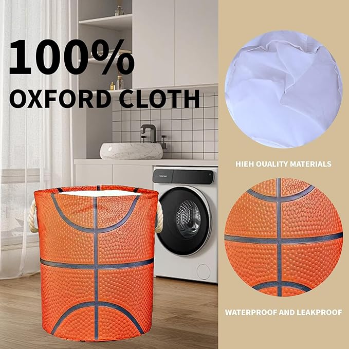 Basketball Texture Laundry Basket for Boys Room Decor, Kids Nursery Hamper for Teen Boy Girl Ball Gift 17.7x13.7 Inch Storage Bucket