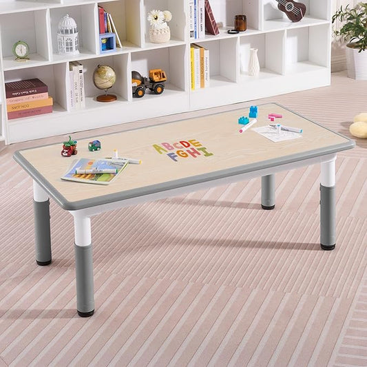 Adjustable Kids Table, Arts and Crafts Child Table with Graffiti Desktop, 7 Level Height Adjustable Children Table for Ages 3-8, Easy to Wipe Toddler Desk for Classrooms/Daycares/Homes
