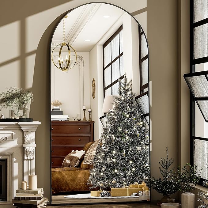 HARRITPURE 76"x46"Full Length Mirror - Arch Floor Mirrors with Aluminum Alloy Frame Free-Standing Wall Mounted or Leaning Large Bedroom Dressing Mirror,Black