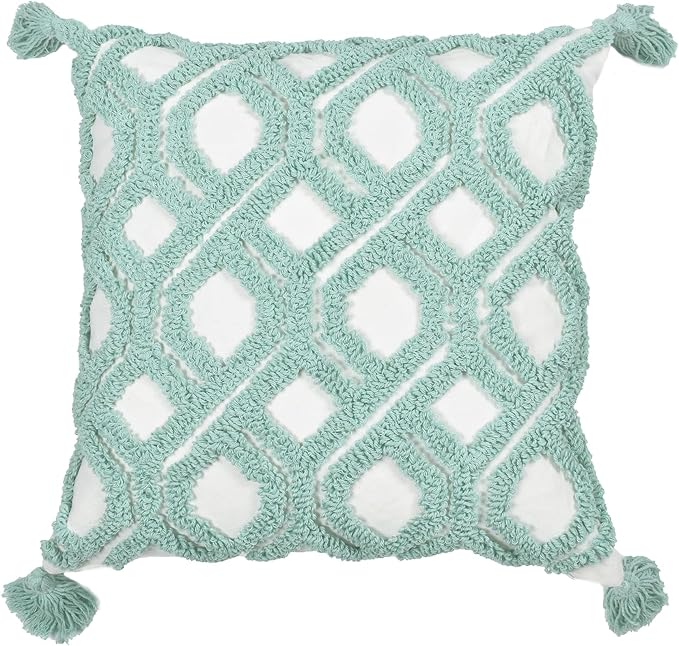 Boho Pillow Covers 18X18 Inch Boho Tufted Throw Pillow Covers Decorative Tassels Cushion Cover Farmhouse Pillow Case for Couch Sofa Bed Living Room Bedroom, Aqua Green