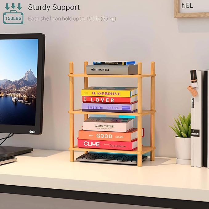 Bamboo Rack | Tool-Free Expandable (2-6 Tiers) | Kitchen Spice Organizer & Office Breakroom Snack/Cup Storage (Natural Bamboo)(Powered by Gogogo) (Natural, 15.6" W(3 Tier))