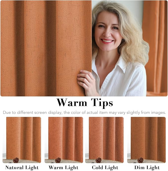 H.VERSAILTEX 100% Blackout Curtains for Bedroom Thermal Insulated Linen Textured Curtains Heat and Full Light Blocking Drapes Living Room Curtains 2 Panel Sets, 42x54 Inch, Orange