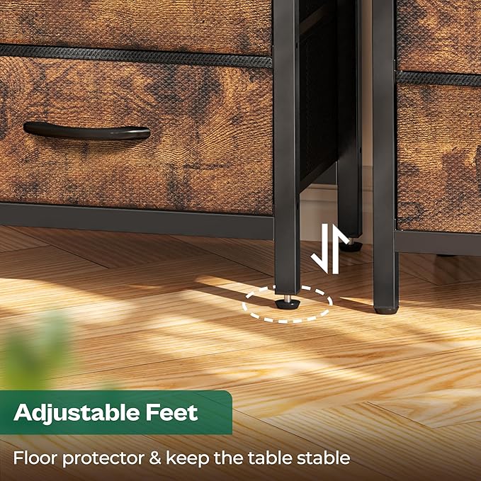 Huuger Nightstands Set of 2, 27.6 Inch End Tables with Charging Station, Fabric Drawers, Bedside Tables with USB Port and Outlet, Night Stands for Bedroom, Rustic Brown