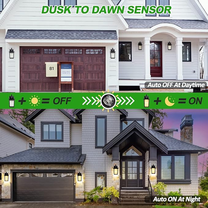 LED Dusk to Dawn Outdoor Wall Lantern with Sensor - Exterior Porch Lighting Fixtures, Black Outside Wall Mount Sconce with 13W 3000K for House Garage, Doorway Garden Patio, 100% Waterproof Anti-Rust