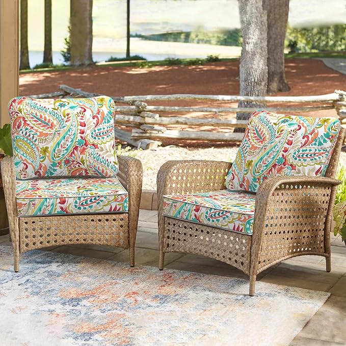 Outdoor Deep Seat Cushions Set 24 x 24 Inch for Patio Furniture,Water Resistant Chair Cushions Replacement Includes Seat Cushion & Back Pillow for Couch Sofa, Wicker Chair - Pretty Paisley