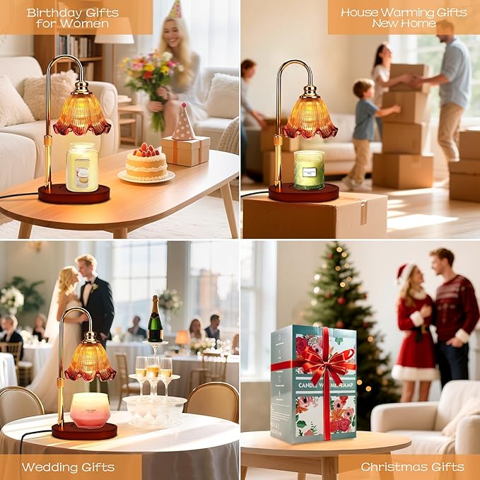 Candle Warmer Lamp with Timer Dimmable: Birthday Gifts for Women & Home Fall Decor for House Warming Gifts New Home– Wax Warmer Gifts for Mom - 3 Timer Modes, 4 Brightness Levels, Adjustable Height