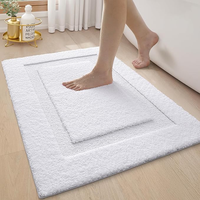 LUMI Ultra Soft Bathroom Rugs Non Slip with Rubber Backing, Absorbent Washable Bath Mat Quick Dry, Upgraded Premium Microfiber Plush Carpet for Bathtub and Shower Floor, White, 17x30