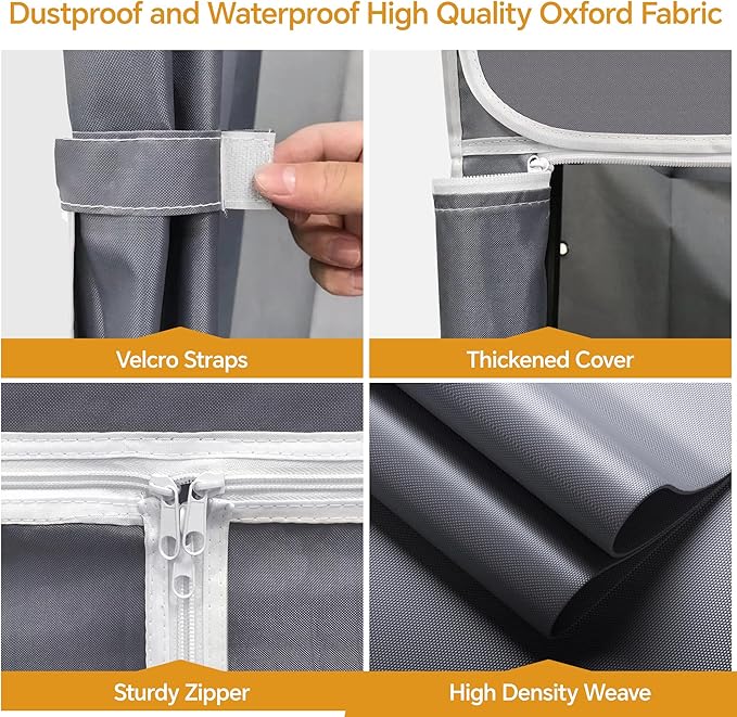 H4 Heavy Duty Clothes Rack with Cover, Rolling Garment Rack, Wardrobe with Cover and Wheels, Closet Organizer Shelf, Portable Closet Organizer and Storage, Black Clothing Rack with Grey Cover