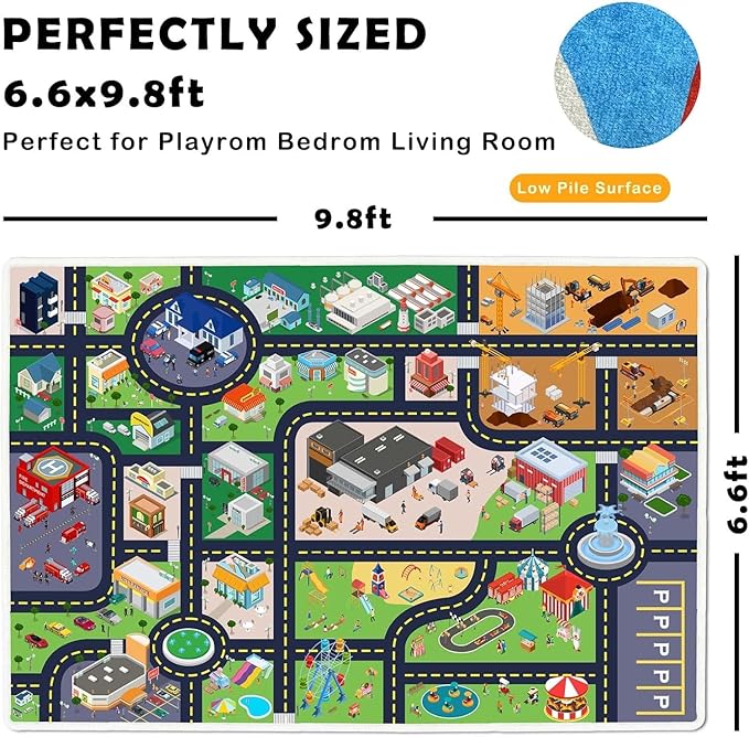 Kids Rug Playroom Car Rug Play Mat City Life Road Rug for Cars Fun City Map for Track Toys,Carpet for Bedroom Boys (city01, 6.6×9.8ft/78×118in)