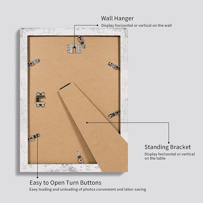 9x12 Picture Frame Set of 4 with Tempered Glass, Distressed White Frame Display 6x8 Picture with Mat or 9 x 12 Without Mat, Wooden Photo Frame for Wall Mount and Tabletop Display