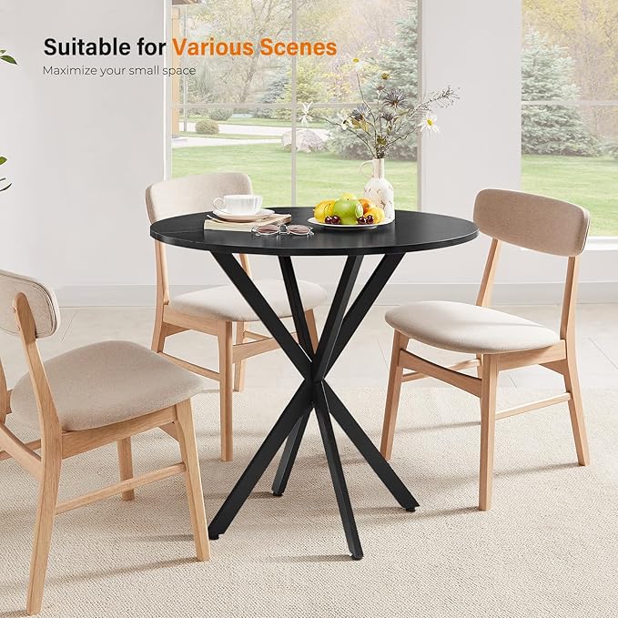 Unovivy 31.5" Black Small Round Dining Table for 2-4, Space Saving Circle Kitchen Dinner Table, Mid Century Modern Dining Room Desk for Kitchen, Apartment