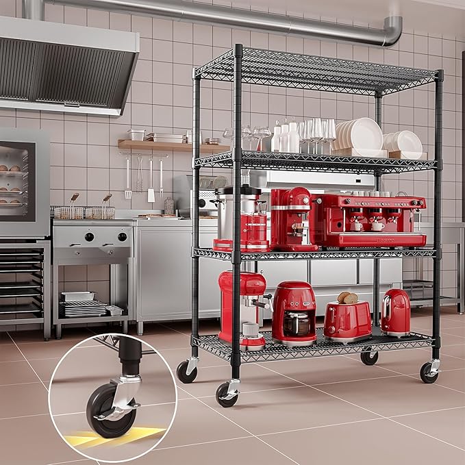 IZEUK Garage Shelving Wide Storage Shelves 4 Tier Metal Shelves Heavy Duty Adjustable Utility Shelf Rack Black 23.6" D x 53.1" W x 73.6" H