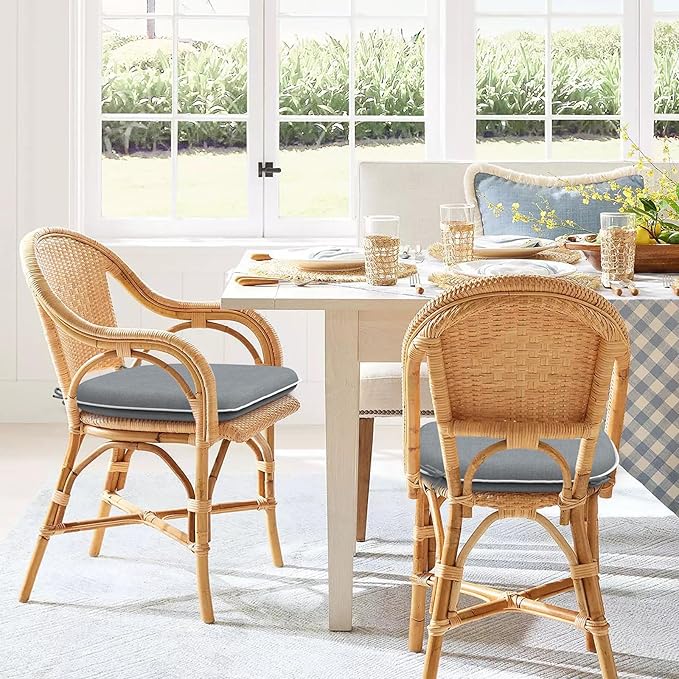 Set of 2 Outdoor Chair Cushions with Ties,Water Repellent Patio Chair Pads 17"x 16" for Outdoor Furniture,Round Corner Seat Cushions for Garden Yard Kitchen Textured Gray