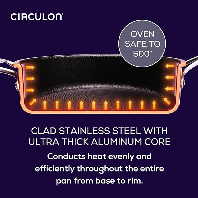 Circulon C1 Series Clad Stainless Steel with ScratchDefense Technology Cookware Nonstick Induction Frying Pan/Skillet, Metal Utensil Safe, 10 Inch Fry Pan - Polished Stainless Steel