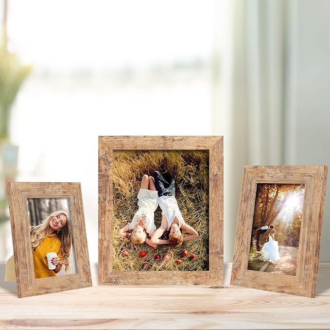 8x10 Picture Frame Set of 4, High Definition Real Glass Rustic Brown Frame, 8 x 10 Photo Frames for Desktop Display and Wall Mounting