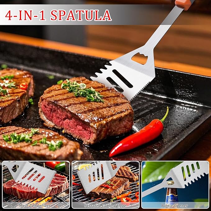 15-Piece Grill Set, BBQ Grilling Accessories with Tongs & Spatula, Stainless Steel Grill Utensils Set with Hooks & Storage Apron for Outdoor Cooking, Camping, Practical Gifts for Men Dad