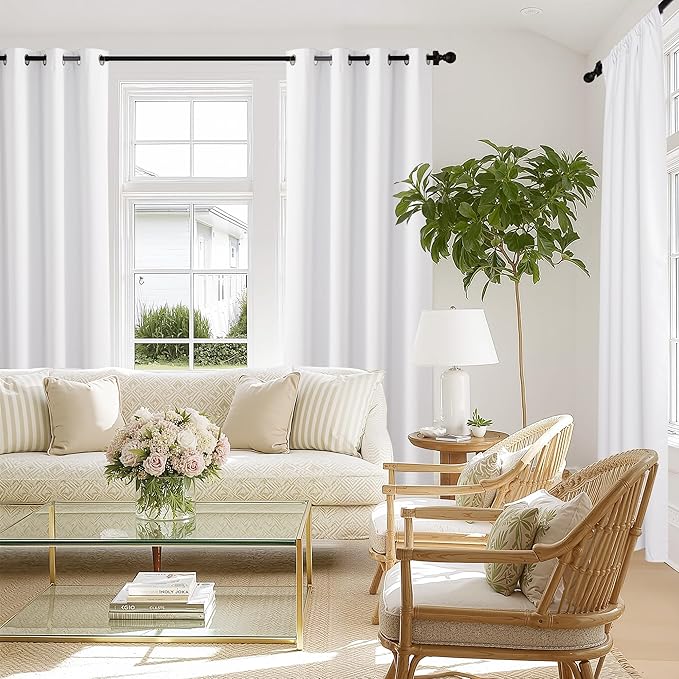 NICETOWN 100% Blackout Window Curtain Panels 78 inch Length for Living Room, Set of 2, Snow White, 55 inches Wide, Thermal Insulated Drapes