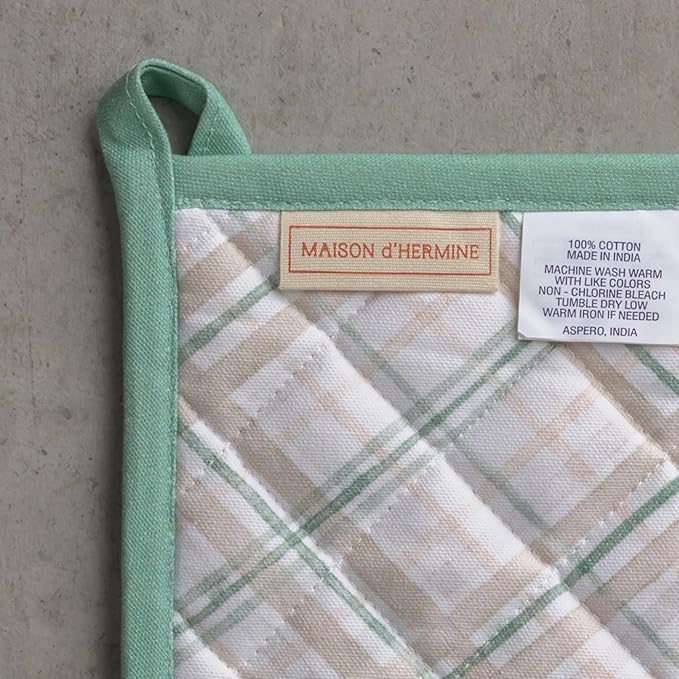 Maison d' Hermine 100% Cotton Oven Mitt & Pot Holder Set (7.5"x13" & 8"x8") Heat Resistant BBQ Cooking Gloves with Loop for Thanksgiving Christmas Decorations Handling Hot Pans (Deer in The Woods)