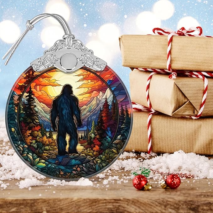 Sasquatch Stained Glass Hanging Ornament - Christmas Tree Decoration Idea
