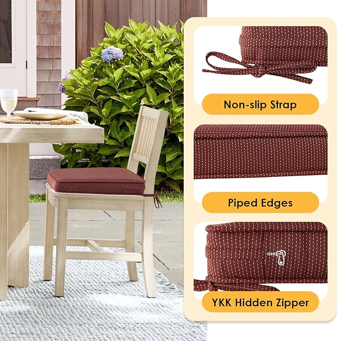 Outdoor Square Corner Seat Cushion, 18.5"x16"x3", Set of 4, Non Slip Seat Cushion Pads with Removable Cover for Patio Furniture, Garden Yard Lawn, Tan Dotted Red Base