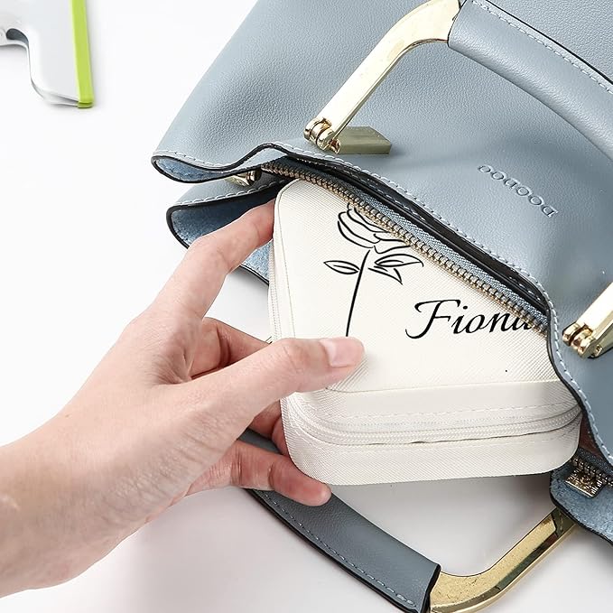 Personalized Jewelry Boxes for Women, Custom Travel Jewelry Case with Name and Birth Flower Month, Portable Jewelry Box Organizer for Mom Birthday Gifts (Customizable)