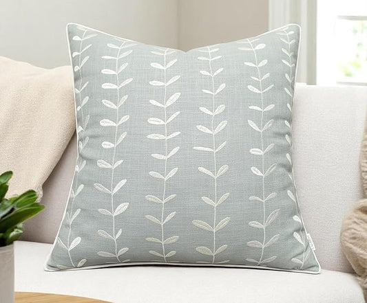 VAGMINE Embroidered Lollipop Pillow Cover - 18x18 Inches Square - 100% Cotton Robins Egg Decorative Cushion Cover - Elegant Stitch Detailing - Cozy Contemporary Accent for Couch, Chair, Bedroom