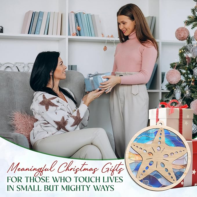GEEMBI Christmas Teacher Gifts for Women Men - Suncatcher Christmas Ornaments 2025 with Card - Thank You Gifts for Coworkers Nurses Therapists, Teacher Ornament, Starfish Ornaments for Tree