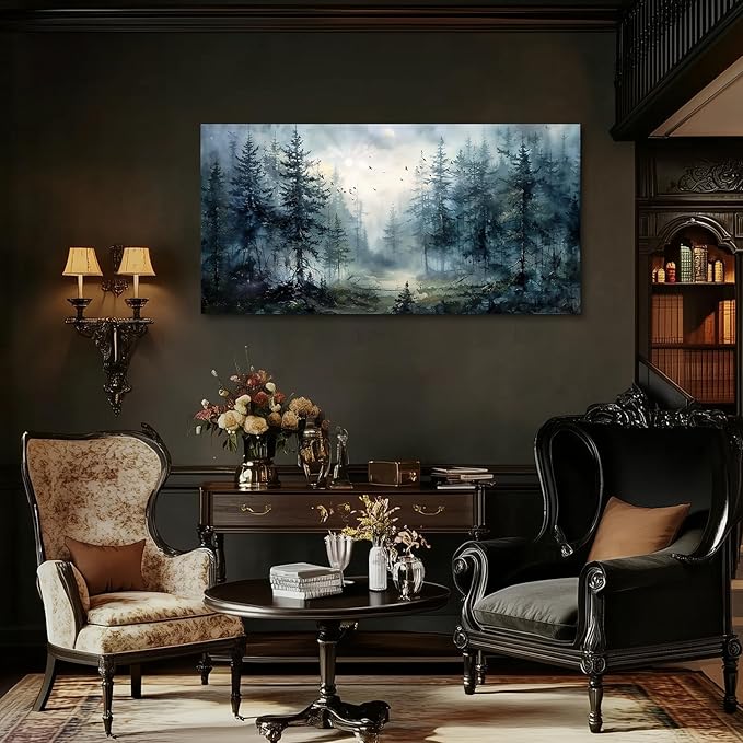 SERIMINO Large Wall Art for Living Room, Landscape Canvas Prints Paintings, Foggy Forest Pictures Wall Decor Aesthetic, Pine Trees Modern Home Decor, Bedroom Bathroom Office Artwork 30"X60"