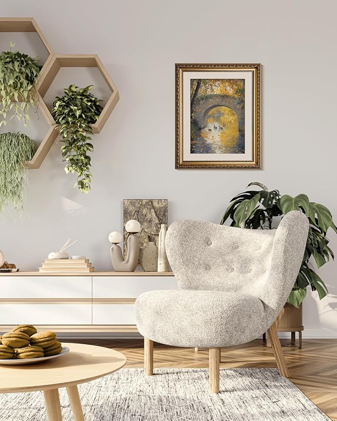 VIYYIEA Gold Framed Wall Art, Stone Bridge Canvas Print Home Decor Vintage Art Painting Picture Bathroom Wall Decor, Landscape Artwork for Living Room Bedroom Kitchen Office - 16L x 13W