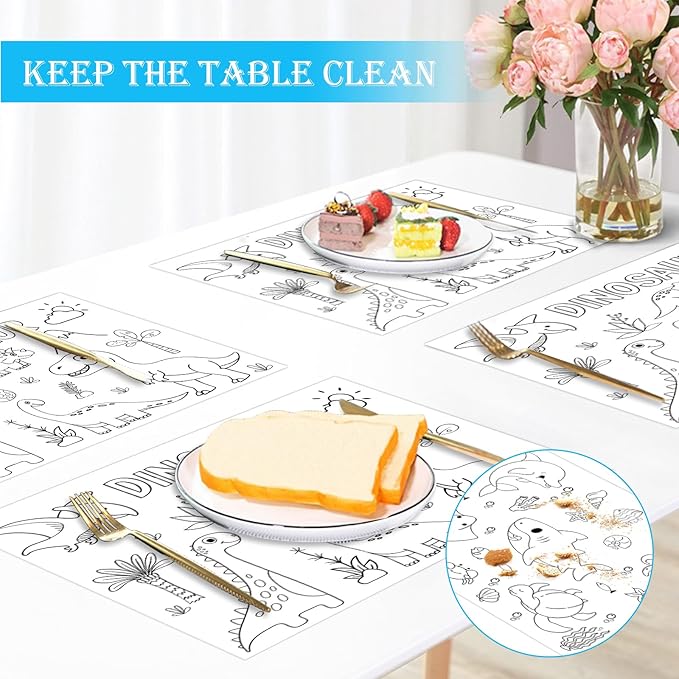 150 Pieces Disposable Paper Placemats Coloring Activity Sheets Paper Place Mats Bulk Dining Table Placemats Set 14.5*10 Sublimation Place Mat for Restaurant Christmas Party (Dinosaur Animal Dessert)