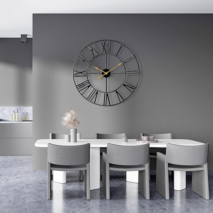 Sorbus Large Wall Clock for Living Room Decor – Easy to Hang 24-Inch Big Wall Clock – Metal Wall Art for Kitchen, Bedroom, Home, Office – Analog Decorative Wall Clock (Black)