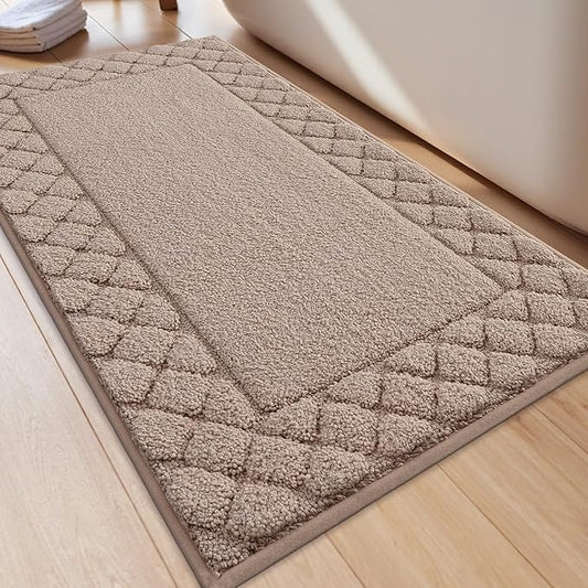 LUMI Bathroom Rugs, Ultra Soft Absorbent Bath Mat for Shower, Non Slip Washable Bath Rugs with Rubber Backing, Microfiber Plush Quick Dry Floor Mat for Bathtub, Floor, Brown, 24x43