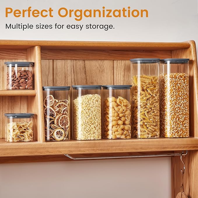 Square Glass Food Storage Jars with Lids[Set of 5], Perfect for Pasta, Cookies, Nuts, Coffee, Cereal, Flour,Organize Your Kitchen with these BPA-Free Glass Jars with Silicone Lids