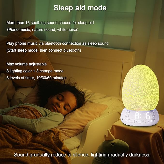 Dragon Egg Alarm Clock with Sunrise Simulation, Wireless Bluetooth Speaker, Portable Touch Control Dragon Egg Night Light, 20 Soothing Sounds, Unique Gift for Kids Adults, Home Desk Decor