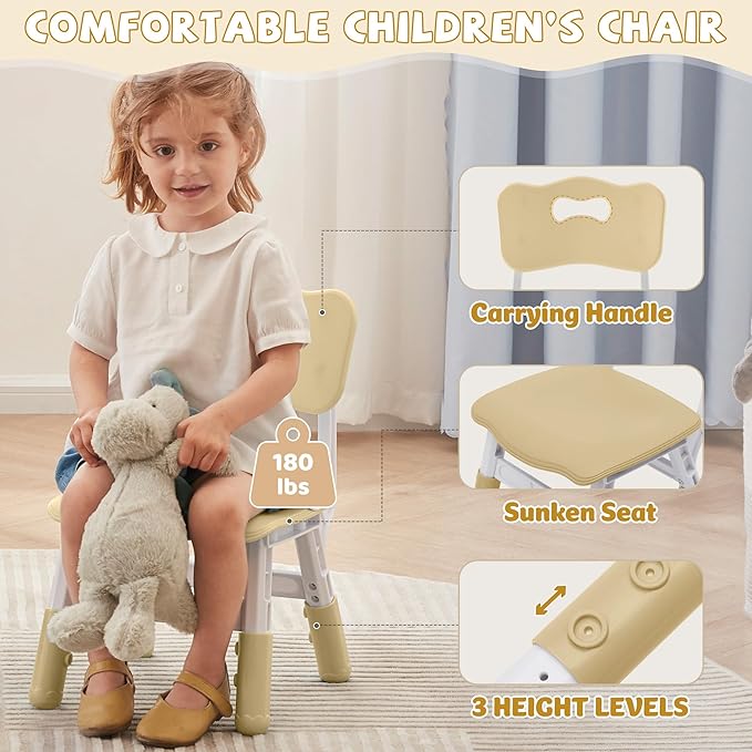 Adjustable Kids Table Chairs Set – Graffiti Desktop, Multi-Activity Height-Adjustable Toddler Study Desk for Ages 3-8 – Ideal for Home, Classroom, Daycare (W-Brown, 4 Chairs-47.2" L x 23.6" W)