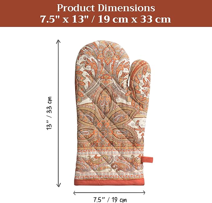 Maison d' Hermine Oven Gloves 100% Cotton Oven Mitt 7" x 13" with Loop Heat Resistant BBQ Cooking Gloves for Thanksgiving Christmas Decorations Baking Handling Hot Pans (Pack of 1, Kashmir Paisley)