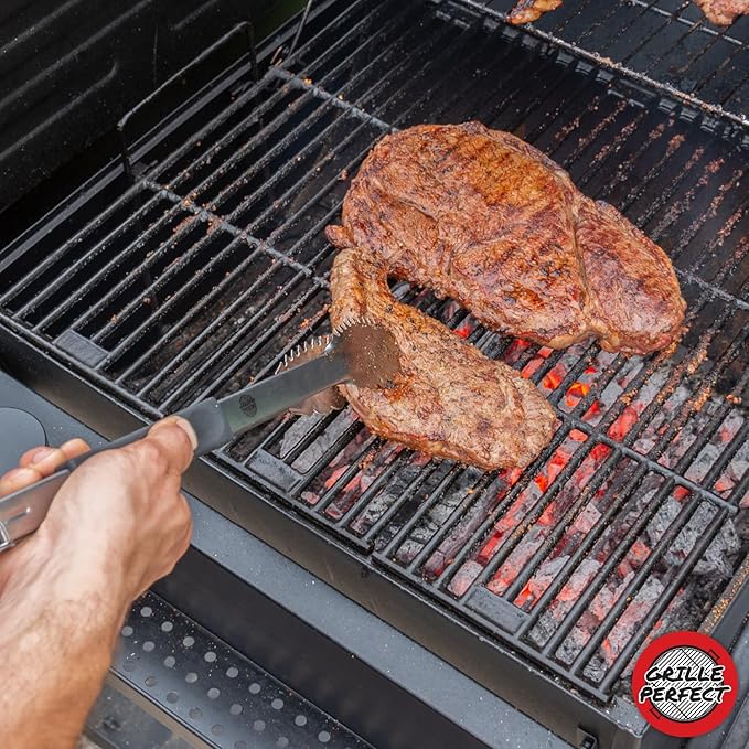 Grill Tongs 16-Inch Extra Long Heavy Duty for Grilling and Barbecue Heat Resistant Hand Grips Stainless Steel for BBQ Outdoor Kitchen and Cooking Hot Grilled Food