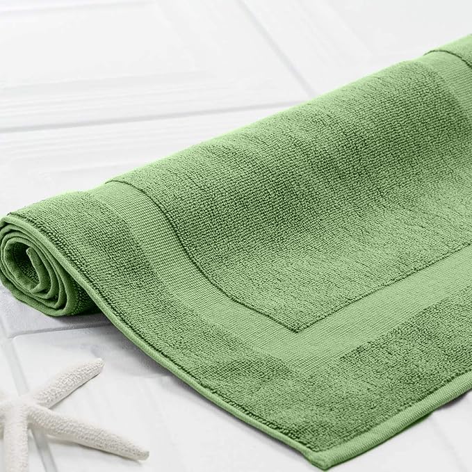 DAN RIVER Classic Bath Mat - Green, 100% Ring Spun Cotton, Pack of 2, 21x34 inches, 800 GSM, Non-Slip, Absorbent, Quick Drying, Machine Washable Bathroom Floor Mats for Shower, Kitchen & Bath