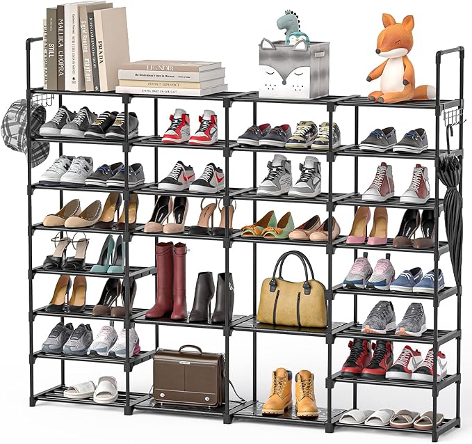 Mavivegue Extra Large Shoe Rack, 8 Tier 4 Rows 72-76 Pairs Big Tall Metal Shoe Shelf,Big Boot Rack Storage Organizer for Garage,Show Rack Shoe Holder Stand,Closet Rack Organizers and Storage