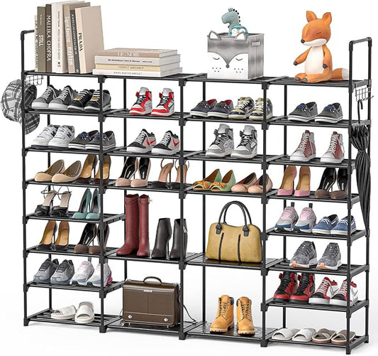 Mavivegue Extra Large Shoe Rack, 8 Tier 4 Rows 72-76 Pairs Big Tall Metal Shoe Shelf,Big Boot Rack Storage Organizer for Garage,Show Rack Shoe Holder Stand,Closet Rack Organizers and Storage