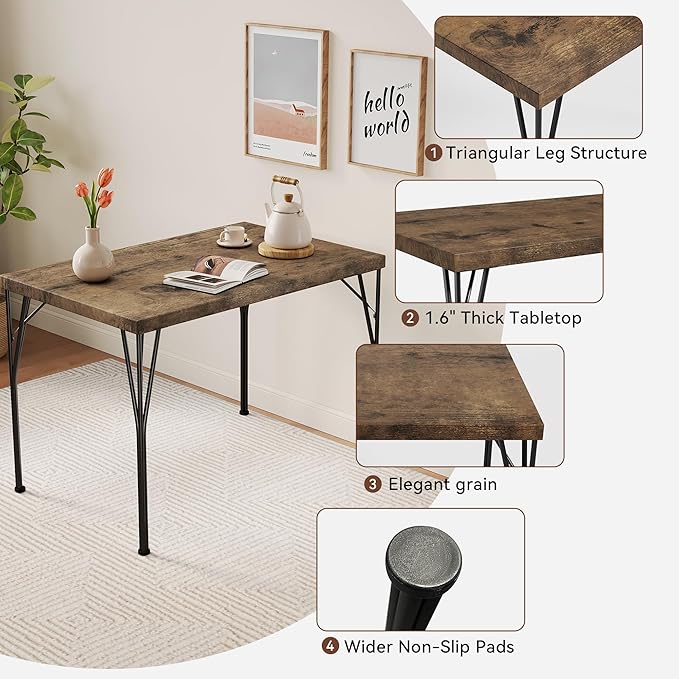 Kitchen Dining Table Set for 4, 5-Piece Kitchen Table Set with 1.6“ Thick Tabletop,Dining Room Table Sets,Kitchen Table Set with 4 Chairs for Small Space, Dinette,Apartment,Retro Brown