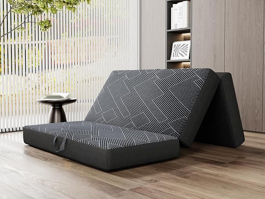 Vamcheer Tri Folding Mattress Twin Size - 6 Inch Foldable Mattress Portable Memory Foam Mat with Handle & Non-Slip Bottom, Washable Cover for Travel RV Camping Guest, 75"x38"x6", Grey