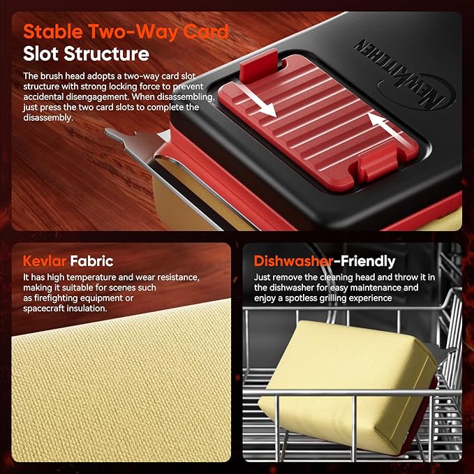 Grill Brush Bristle-Free Steam Cleaning, BBQ Brush Replaceable Heat-Resistant Kevlar Head with Grill Scraper Safe Barbecue Grill Cleaner