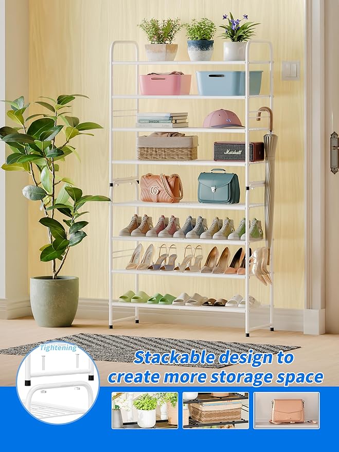 SUFAUY 4-Tier 33" Wide Shoe Rack, Closet Metal Shoe Rack Organizer Heavy Duty, Stackable, White